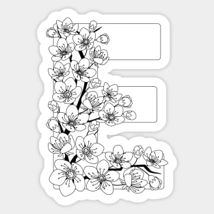 Monochrome capital letter E patterned with sakura twig Sticker